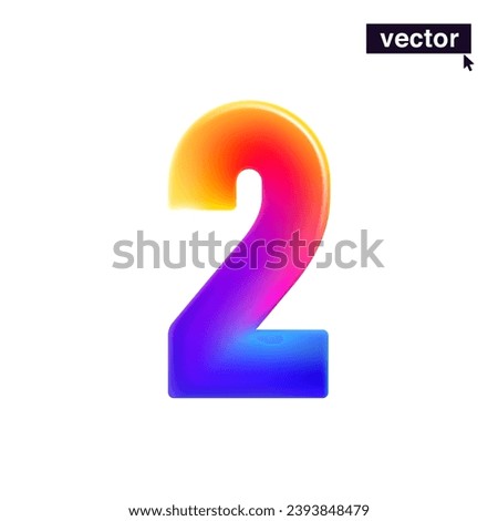 2 logo. Number two. Realistic 3D design in cartoon vivid style. Vector illustration. Perfect gradient icon for holiday sale banner, glossy tech posters, multicolor emblems, vibrant futuristic ad.