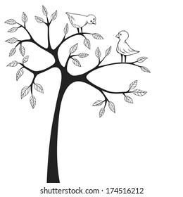 2 Love Birds sitting in a tree looking at each other.