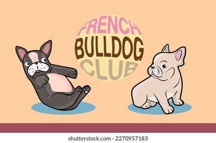 2 lovely french bulldog cartoon dog character isolate on pastel background