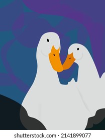 2 lovesick ducks on an abstract background.