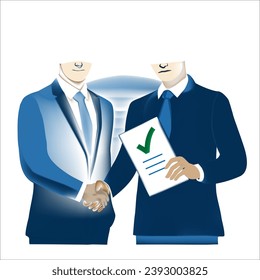 2 male businessmen There is a mutual handshake. To show agreement that we will cooperate. Vector illustration