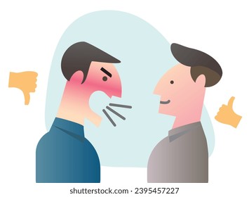 2 man argue and 2 icon thump up and down