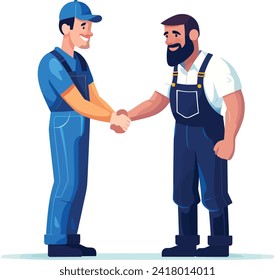 2 man dealing hand shake cleaning service, delivery order 