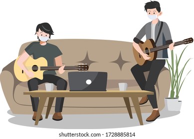 2 Männer spielen zu Hause Gitarre