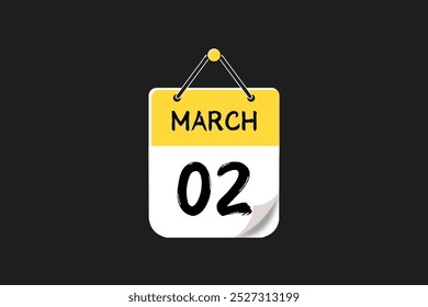 2 março calendário ícone página de texto design mensal web em amarelo, preto e branco fundo vetor, ícone, ou ilustração com o mês de março 2