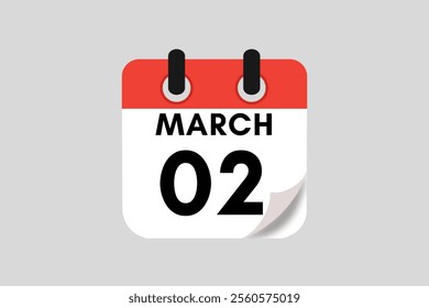 2 March calendar icon text page monthly web design on red, white, black and ash background vector, icon, or illustration with the month of March 2
