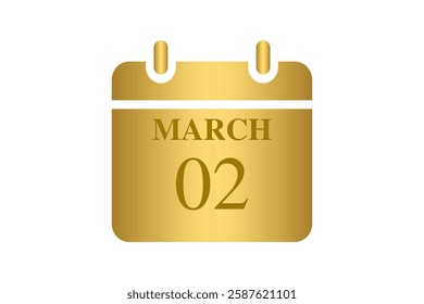 2 March calendar icon text page monthly web design on Golden and white background vector, icon, or illustration with the month of March 2