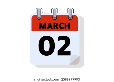 2 March calendar icon text page monthly web design on red, black and white background vector, icon, or illustration with the month of March 2