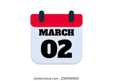 2 March calendar icon text page monthly web design on red, black and white background vector, icon, or illustration with the month of March 2