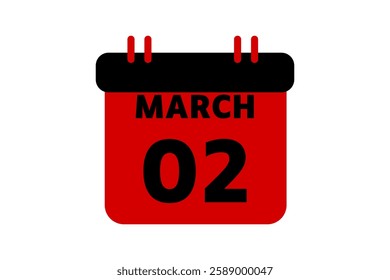 2 March calendar icon text page monthly web design on red, black and white background vector, icon, or illustration with the month of March 2