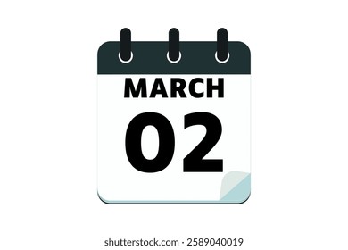 2 March calendar icon text page monthly web design on red, black deep green and white background vector, icon, or illustration with the month of March 2