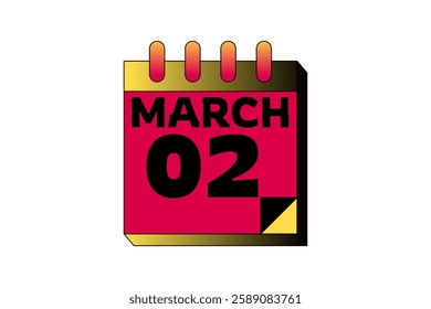 2 March calendar icon text page monthly web design on red, black, yellow and white background vector, icon, or illustration with the month of March 2