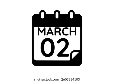 2 March calendar icon text page monthly web design on black and white background vector, icon, or illustration with the month of March 2