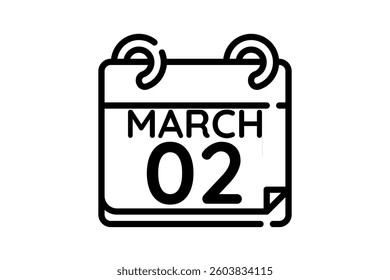 2 March calendar icon text page monthly web design on black and white background vector, icon, or illustration with the month of March 2