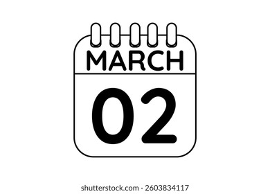 2 March calendar icon text page monthly web design on black and white background vector, icon, or illustration with the month of March 2