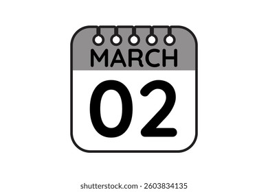 2 March calendar icon text page monthly web design on black and white background vector, icon, or illustration with the month of March 2