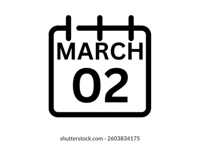 2 March calendar icon text page monthly web design on black and white background vector, icon, or illustration with the month of March 2