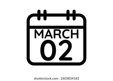 2 March calendar icon text page monthly web design on black and white background vector, icon, or illustration with the month of March 2