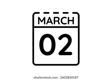 2 March calendar icon text page monthly web design on black and white background vector, icon, or illustration with the month of March 2