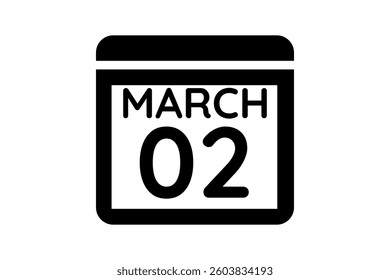 2 March calendar icon text page monthly web design on black and white background vector, icon, or illustration with the month of March 2
