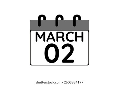 2 March calendar icon text page monthly web design on black and white background vector, icon, or illustration with the month of March 2
