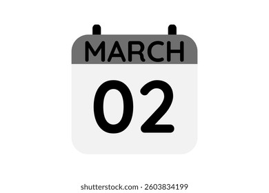 2 March calendar icon text page monthly web design on black and white background vector, icon, or illustration with the month of March 2