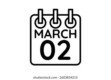 2 March calendar icon text page monthly web design on black and white background vector, icon, or illustration with the month of March 2