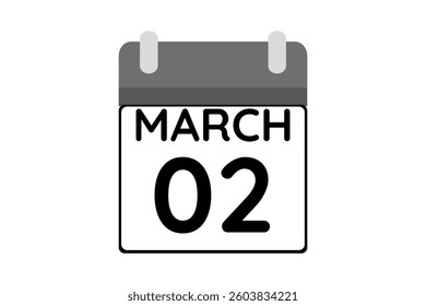 2 March calendar icon text page monthly web design on black and white background vector, icon, or illustration with the month of March 2