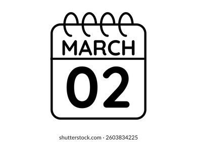 2 March calendar icon text page monthly web design on black and white background vector, icon, or illustration with the month of March 2