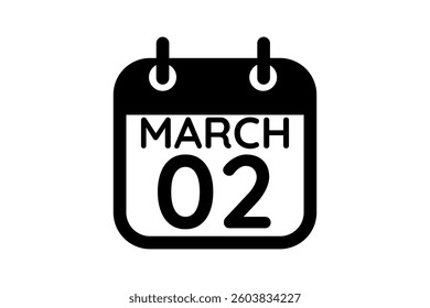 2 March calendar icon text page monthly web design on black and white background vector, icon, or illustration with the month of March 2