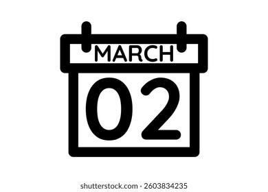 2 March calendar icon text page monthly web design on black and white background vector, icon, or illustration with the month of March 2