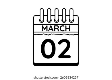 2 March calendar icon text page monthly web design on black and white background vector, icon, or illustration with the month of March 2