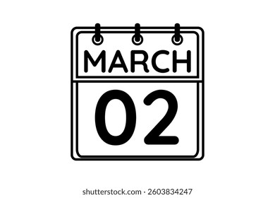 2 March calendar icon text page monthly web design on black and white background vector, icon, or illustration with the month of March 2