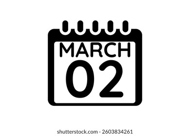 2 March calendar icon text page monthly web design on black and white background vector, icon, or illustration with the month of March 2