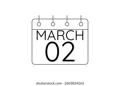2 March calendar icon text page monthly web design on black and white background vector, icon, or illustration with the month of March 2