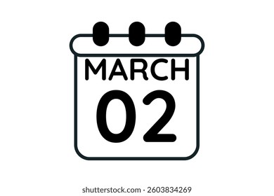 2 March calendar icon text page monthly web design on black and white background vector, icon, or illustration with the month of March 2