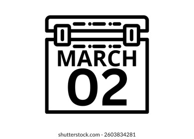 2 March calendar icon text page monthly web design on black and white background vector, icon, or illustration with the month of March 2