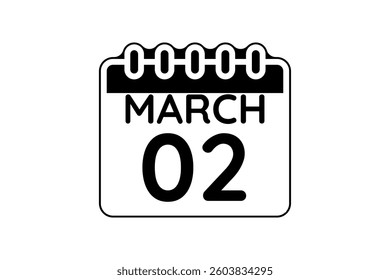 2 March calendar icon text page monthly web design on black and white background vector, icon, or illustration with the month of March 2