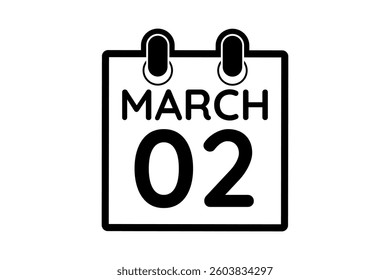 2 March calendar icon text page monthly web design on black and white background vector, icon, or illustration with the month of March 2