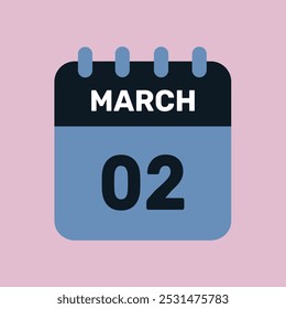 2 march calendar icon vector number date design background
