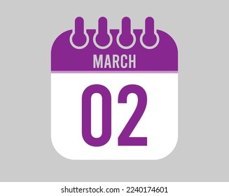 2 March calendar vector. Icon for March days in purple calendar