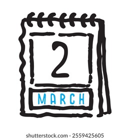 2 March date calendar - A simple yet elegant line art illustration of a date calendar captures the essence of organization and timekeeping. The clean lines and minimalistic design 