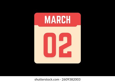 2 March icon text page monthly web design on coral, white, tangerine and black background vector, icon, or illustration with the month of March 2