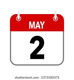 2 May, calendar date icon on white background.