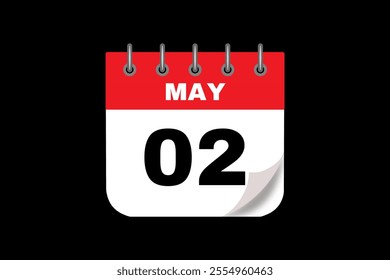 2 May calendar icon text page monthly web design on red, white and black background vector, icon, or illustration with the month of May 2