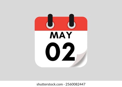2 May calendar icon text page monthly web design on red, white, black and ash background vector, icon, or illustration with the month of May 2