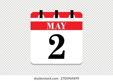 Vector Icono del calendario del 2 de mayo, ícono del calendario del mes de mayo de 2 fechas, ícono del calendario del 2 de mayo, ícono del calendario del Vector.