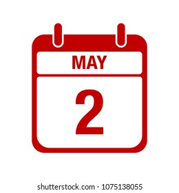 2 May calendar red icon. two