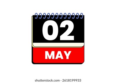 2 may month single day vector, illustration, calendar with red, black, yellow and white color background calendar icon of may 2