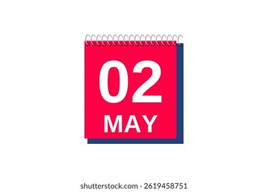2 may month single day vector, illustration, calendar with red, blue and white color background calendar icon of may 2
